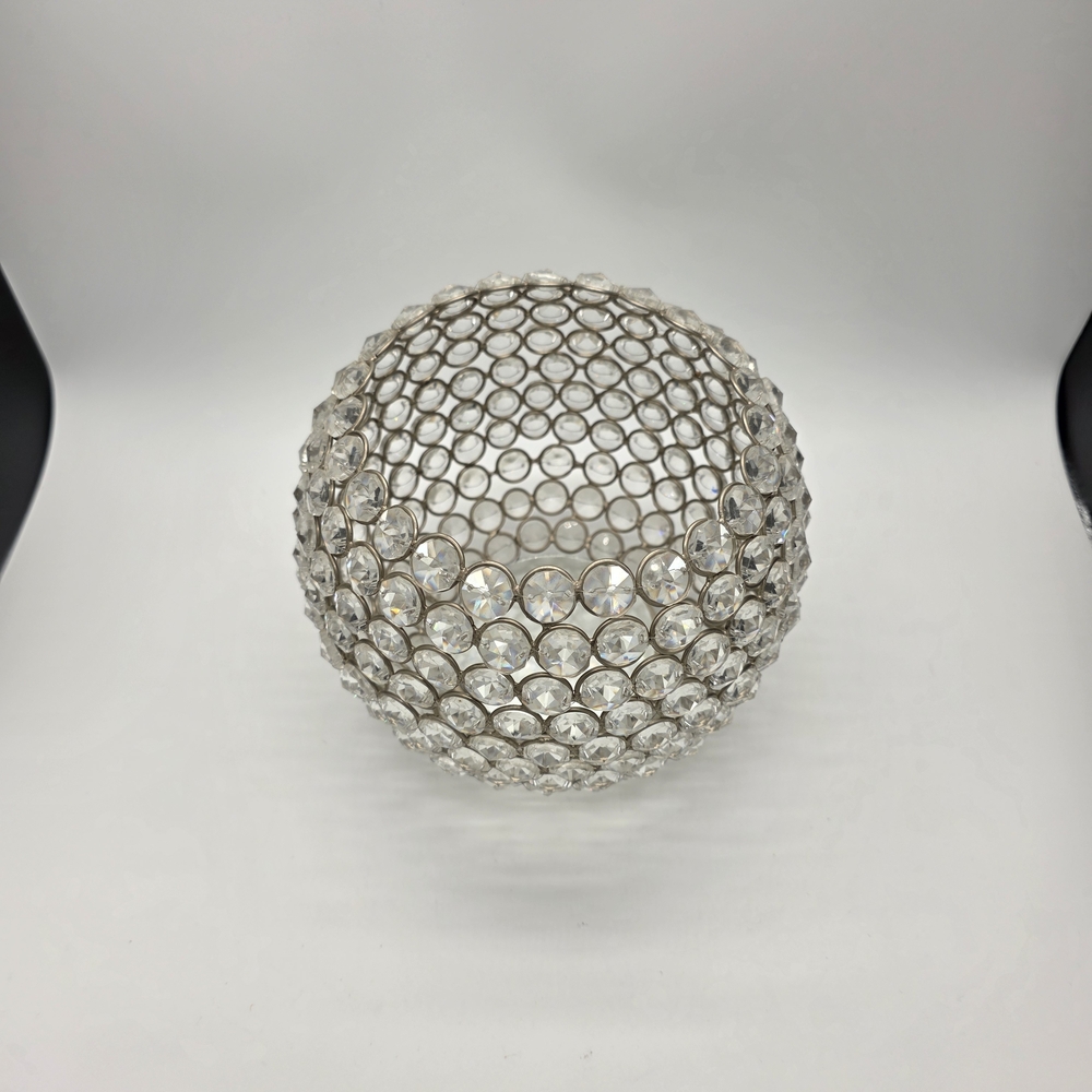 Crystal Bead Globe Candle Holder - Clear/Silver